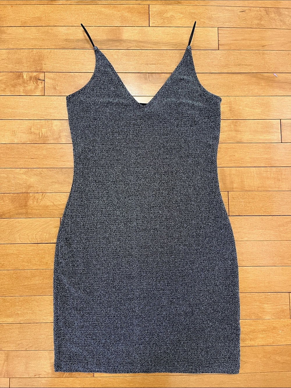 Silver glitter H&M Divided Knit Slip Dress - V-Neck Spaghetti Straps